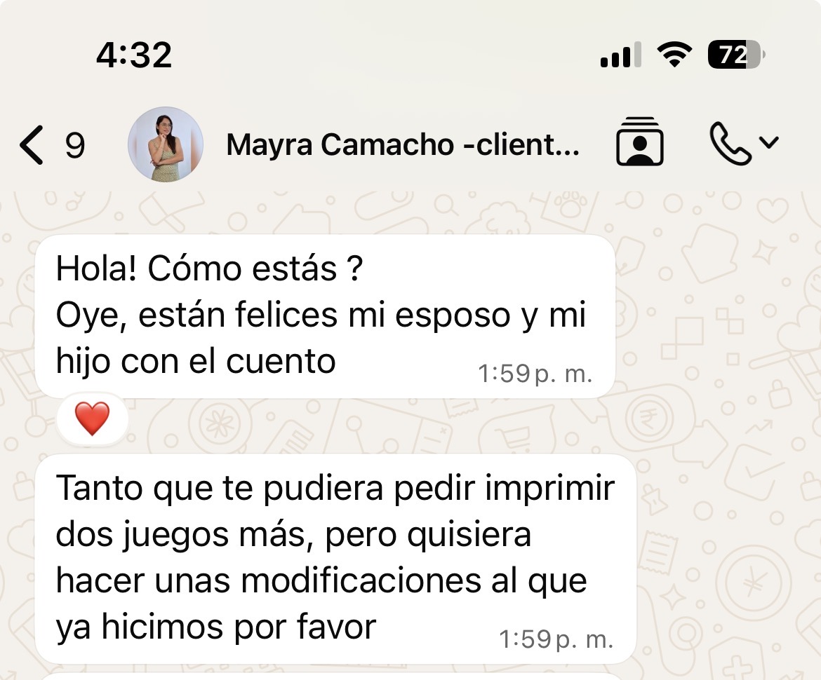 Mensaje de una clienta: están felices mi esposo y mi hijo con el cuento